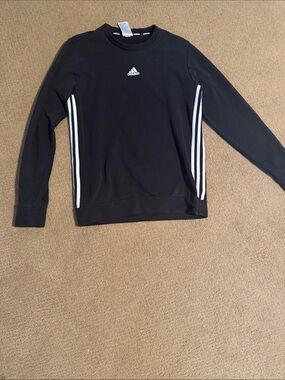 adidas Black Crewneck Sweater with White Side Stripes